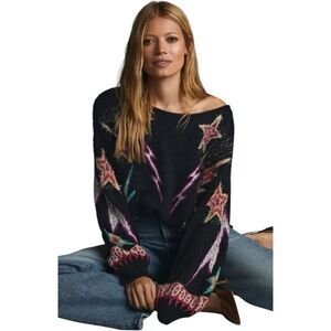 Anthropologie Pilcro Sparkle Star Lurex‎ Pullover Sweater Black Multicolor XS